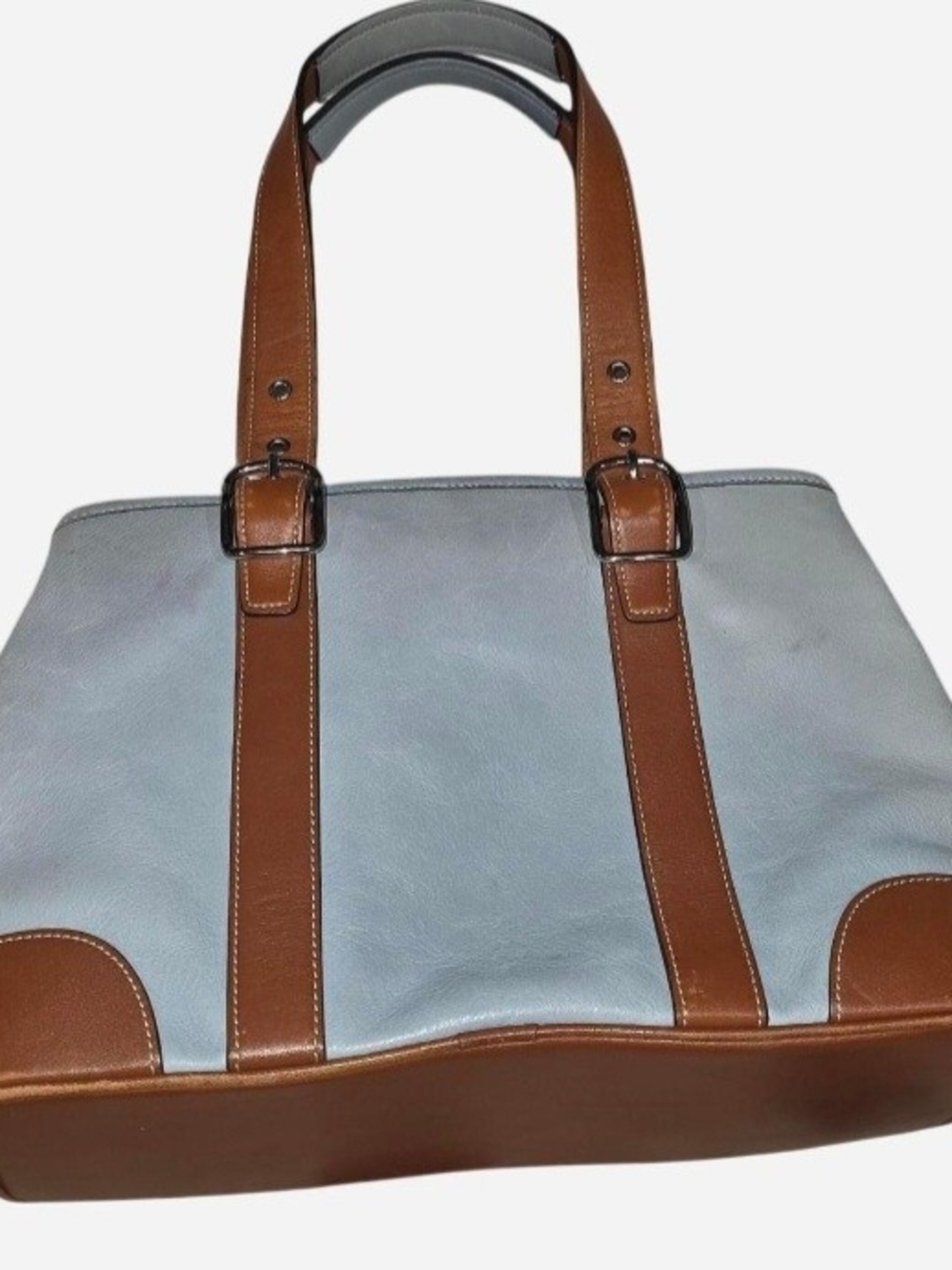 Coach Two-Tone Light Blue and Brown Leather Tote